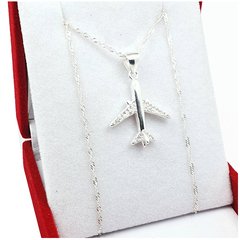 Conjunto Cadena Singapur Dije Avión Plata 925 Con Piedras - 3Grs - comprar online