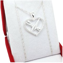 Conjunto De Plata 925 Cadena Con Corazón Con Piedras - 3,3 Grs