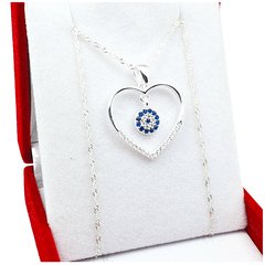 Conjunto De Plata 925 Cadena Con Dije Corazón Con Piedras - 3,1 Grs -