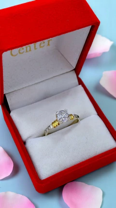 Anillo Cintillo Plata 925 Y Oro 18kts Compromiso CD20 - - Joyas Center