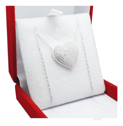 Conjunto Plata 925 Italiano Corazon Con Piedras 45/50cm 3.5Grs -