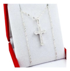 Conjunto Cadena Con Cruz Plata 925
