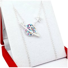 Collar Saturno De Plata 925 Con Piedras Colores - 5,4Grs en internet