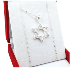 Collar De Plata Estrella De David Con Piedras Cadena 45 Cm