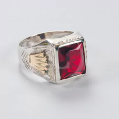 Anillos Plata Y Oro 18kts Hombre Corona Sello Con Piedra - en internet