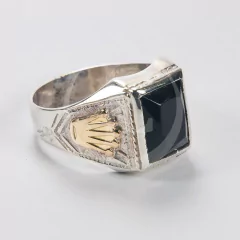 Anillos Plata Y Oro 18kts Hombre Corona Sello Con Piedra - - tienda online