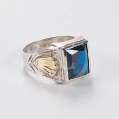 Imagen de Anillos Plata Y Oro 18kts Hombre Corona Sello Con Piedra -