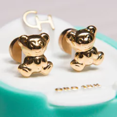 Aros Abridores De Oro 18kt Marca Ch Bolita Oso Osito Tic 18k 128.6 #160