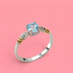 Cintillo Plata Y Oro Rojo Y Piedra Celeste Mrt - C2296