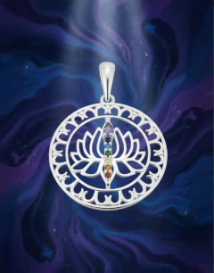 Dije Plata 925 Flor De Loto Y Piedras Colores Chakras C2148