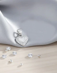 Dije Corazón Plata 925 Pulido Con Piedra Cubic C2055 - Joyas Center