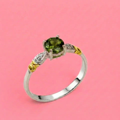 Cintillo Plata Y Oro Amarillo Y Piedra Verde Mrt - C2299