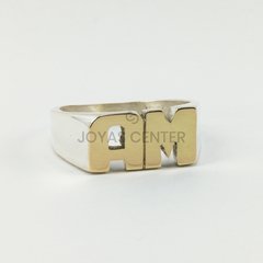 Imagen de Anillo Calado Iniciales - Rectangular - Plata 925 y Oro 18kts -