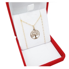 Conjunto Oro 18K Cadena Singapur y Dije Arbol de la Vida - 1,5 Gramos