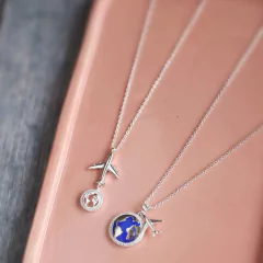 Conjunto De Plata 925 Mundo Viaje Avión 45 50cm - 6Grs - - Joyas Center