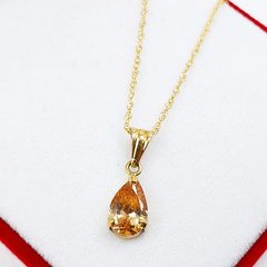 Conjunto Oro 18 K Cadena 45cm Dije Lagrima Cubic Naranja - comprar online