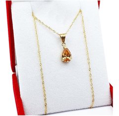 Conjunto Oro 18 K Cadena 45cm Dije Lagrima Cubic Naranja