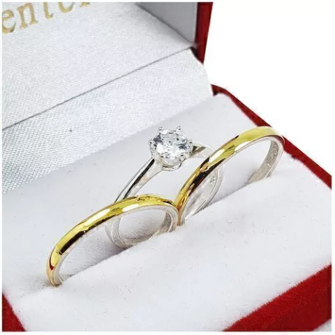 ALIANZAS PLATA 925 Y ORO 18K AMARILLO MODELO M2D2 CON CINTILLO DE PLATA 925 Y GRABADO DE CADA ALIANZA