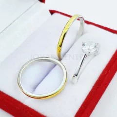 ALIANZAS PLATA 925 Y ORO 18K AMARILLO MODELO M2D2 CON CINTILLO DE PLATA 925 Y GRABADO DE CADA ALIANZA - Joyas Center