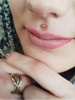 Piercing Labio Oro 18 Kt Para Mujer Hombre Bolita Con Piedra 0.8Gr - tienda online