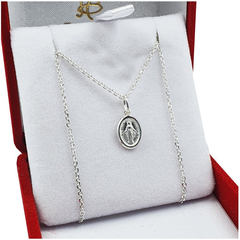 Conjunto Plata 925 Cadena Forcetina Y Dije Medalla Milagrosa - 2,3 Grs