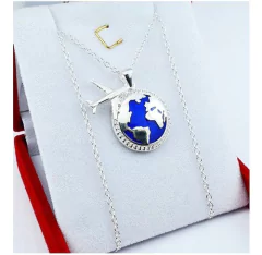 Conjunto De Plata 925 Mundo Viaje Avión 45 50cm - 6Grs - - comprar online