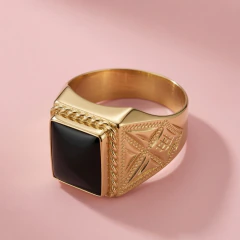 Anillo Sello Piedra Negra Onix Oro 18k Rose 7.4 G Ch - C2329 en internet