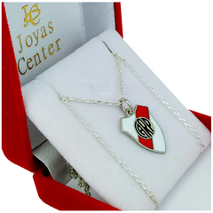 Conjunto Escudo River Plate Plata 925 Cadena Forcet - - Joyas Center