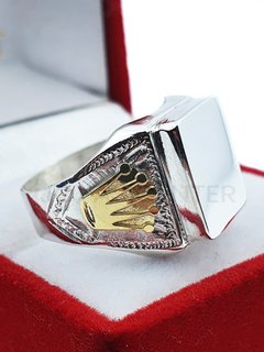 Anillo Sello Cuadrado Coronas Plata Y Oro Encamisado Grabado - - comprar online