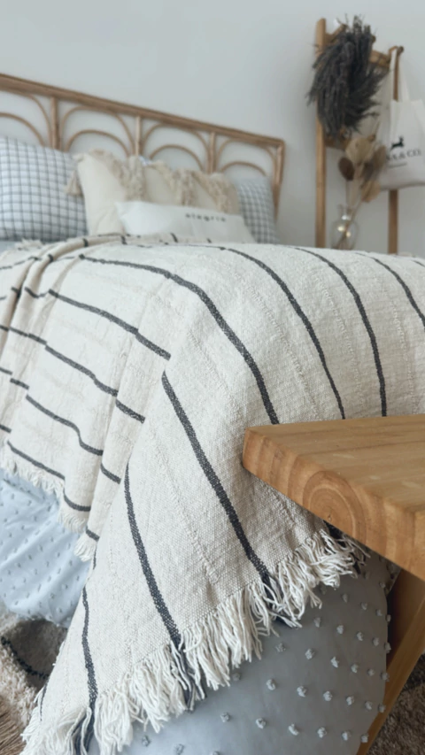 MANTA JAZMIN CRUDA RAYAS GRIS OSCURO - 140X220CMS - comprar online