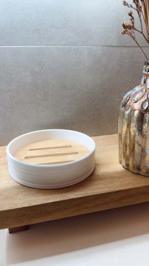 JABONERA PLASTICA BAMBU - BLANCA - comprar online