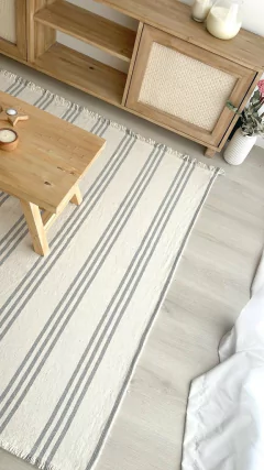 ALFOMBRA LIVINA/MANTA OLGA 100% ALGODON - CRUDA 3 RAYAS GRIS - comprar online