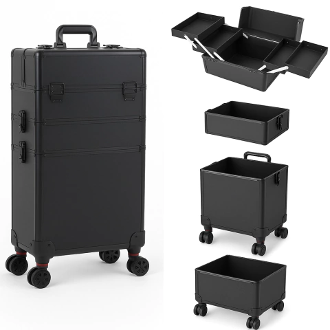 Maleta de Maquiagem Profissional com Rodinhas e Chave | Alumínio Resistente | Ideal para Maquiadores e Profissionais da Beleza - comprar online