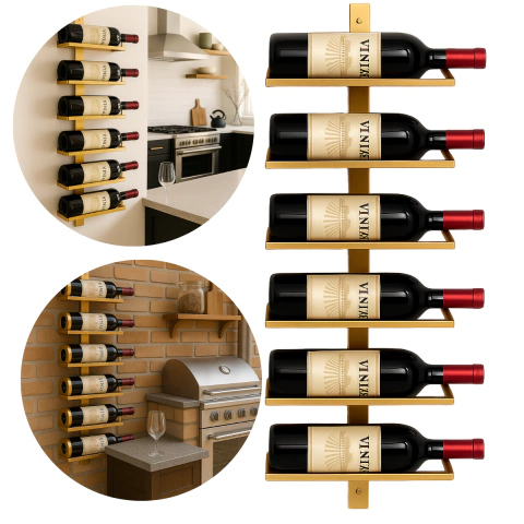 Adega Suspensa De Parede Suporte Vinho 6 Garrafas Alinhadas - comprar online