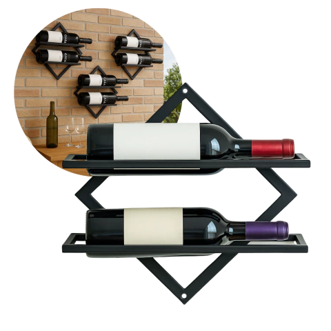 Suporte Para 2 Garrafas De Vinho Organizador Prateleira – Estrutura em Ferro Estilo Clássico - comprar online