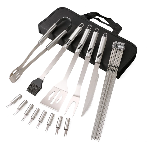 Kit Churrasco Inox com 17 Peças + Bolsa de Transporte – Espátula, Pinça, Pincel e Mais! - comprar online