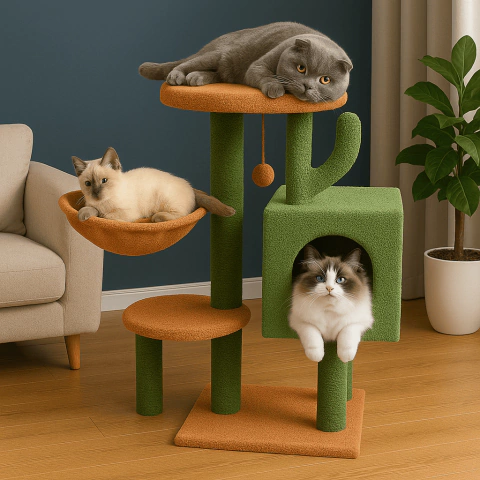 Arranhador Luxuoso p/ Gatos – Com Poleiros, Brinquedo 360°, Casas e Escada Ajustável - comprar online