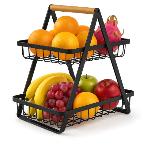 Fruteira De Mesa Aramada Metal Moderna E Resistente - 2 Andares Removíveis p/ Cozinha, Banheiro ou Sala - comprar online