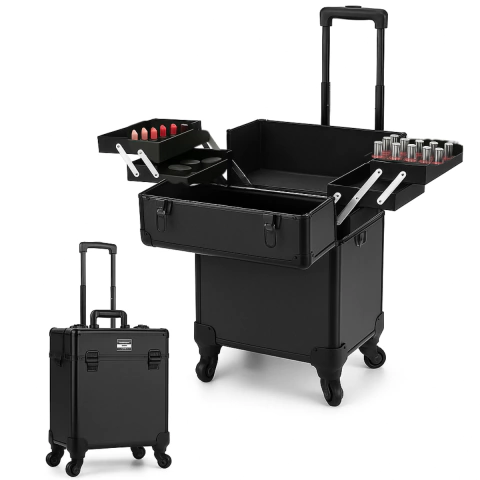 Maleta Profissional com Rodinhas p/ Maquiagem e Cabeleireiro – ABS Reforçado, Preta - comprar online