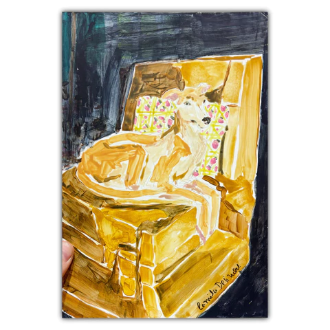 Obra original “Perro y Sillón Amarillo” Camila Desimone