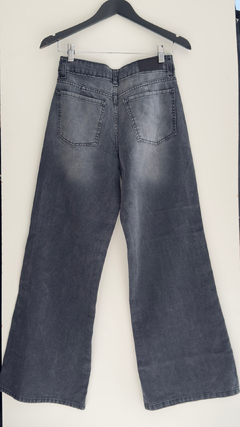 Jeans wide leg tiro medio gris localizado - FIORELLA