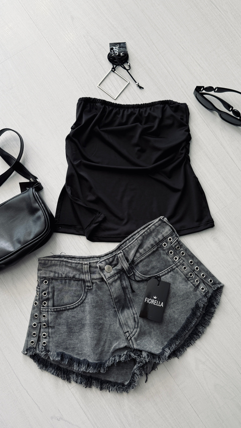 Short jeans snow black metallic tachas laterales - comprar online