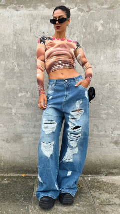 jeans wide leg destroyed pacific blue 20 % OFF transferencia en internet