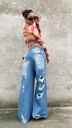jeans wide leg destroyed pacific blue 20 % OFF transferencia - FIORELLA