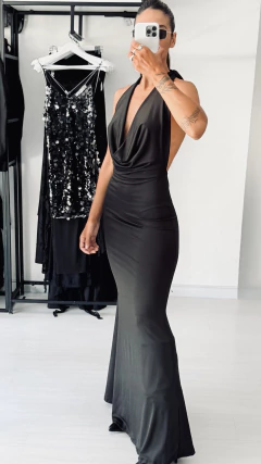 Vestido microfibra largo con buche espalda descubierta - comprar online