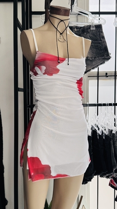 Vestido gasa blanco con flor 20%off transferencia - comprar online