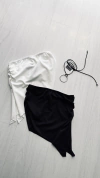 Top strapless con frunce pico asimétrico 20%off transferencia