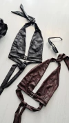 Top bella microfibra para atar en cuello con accesorio 20%off transferencia