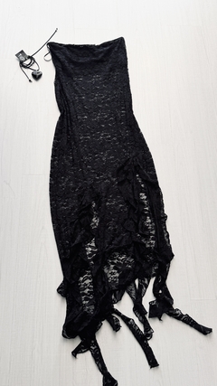 Vestido largo strapless encaje con picos - comprar online