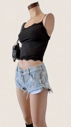 Short MADDY tiro bajo lentejuelas celeste claro Art.25670 en internet